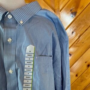 Duluth Trading Co NEW Wrinklefighter Relaxed Fit Gingham Plaid Shirt 3XL Blue